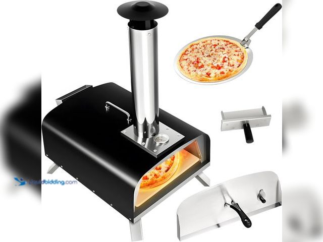 Lot 49-1572166 - Portable Pizza Stove Wooden Particles, 13 Inch, Camping Pizza Oven, Stainless Steel, Outdoor Wood Fi...