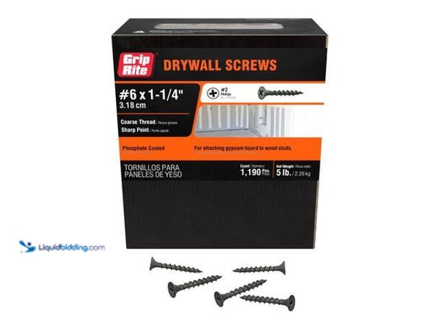Lot 49-5548926 - QTY 2 - Grip-Rite #6 x 1-1/4 in. #2 Phillips Bugle Head Coarse Thread Drywall Screws 5 lb. Box Model...