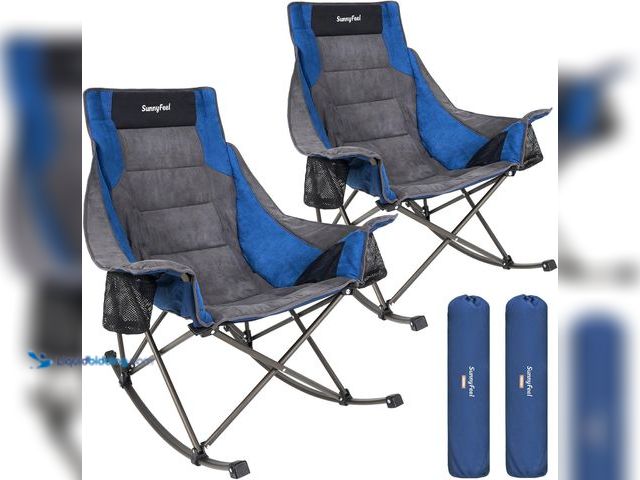Lot 49-5553251 - SUNNYFEEL Oversized Folding Rocking Camping Chair 2 Pack, 500lbs Blue | Heavy Duty Outdoor Rocker Ca...