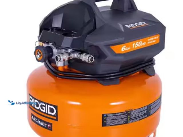 Lot 49-2004184 - RIDGID 6 Gal. 150 PSI Portable Electric Oil-Free Jobsite Pancake Air Compressor with Dual Pressure G...