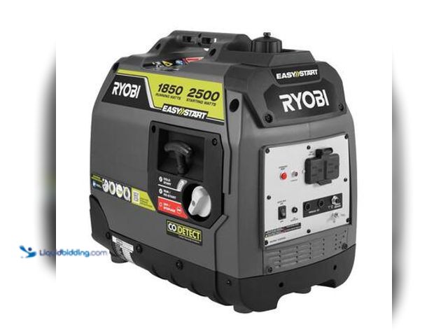 Lot 49-5549827 - RYOBI 2500-Watt Recoil Start Gas Powered Inverter Generator with CO Shutdown. Model # RYi2500. Used