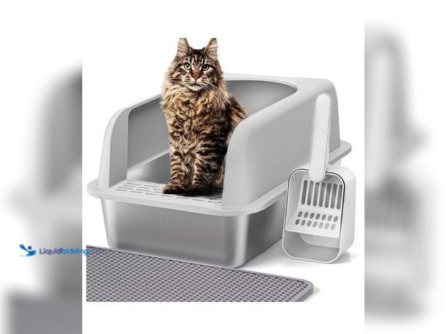 Lot 49-3432511 - Henkelion Stainless Steel Cat Litter Box with Lid, 20" L x 14.2" W x 11.8" H, Extra Large Litter Box...