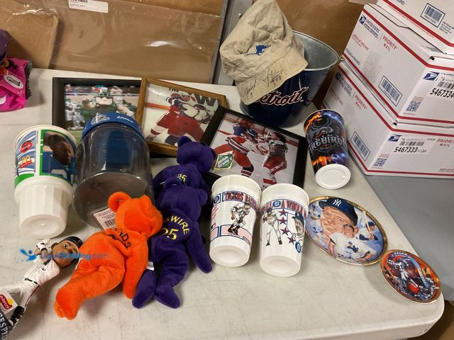 Lot 49-5467340 - Other TABLE LOT OF SPORTS MEMORABILIA AND COLLECTIBLES INCLUDING CUPS, FIGURES, AUTOGRAPHS, PLATES A...