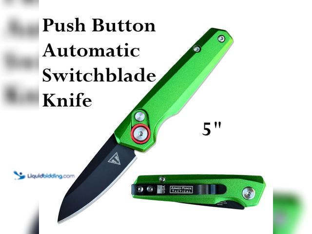 Lot 49-5492906 - Armed Force Tactical Push Button Automatic Switchblade Knife 5" Green with Drop Point Blade - NEW - ...