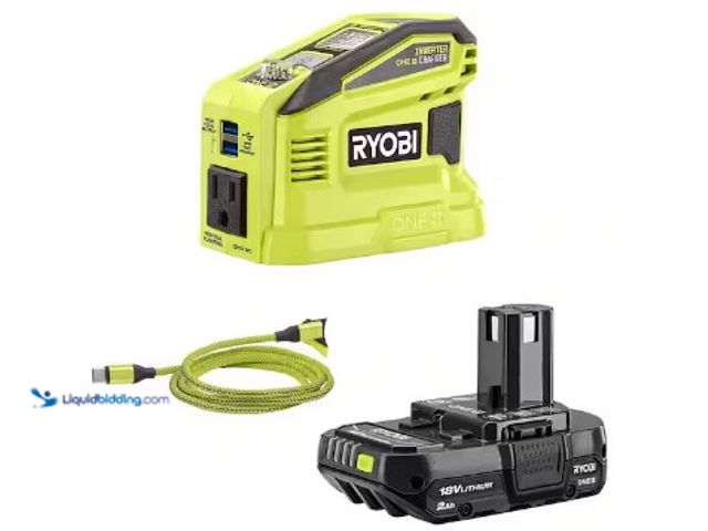 Lot 49-3612907 - RYOBI 18V ONE+ 150-Watt Portable Battery Inverter Power Source and Charger for 18V ONE+ Batteries wi...