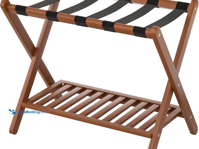 Lot 49-5572326 - Luggage Racks Suitcase Stand Foldable With Storage Shelf For Guest Room Hotel Essentials Solid Bambo...