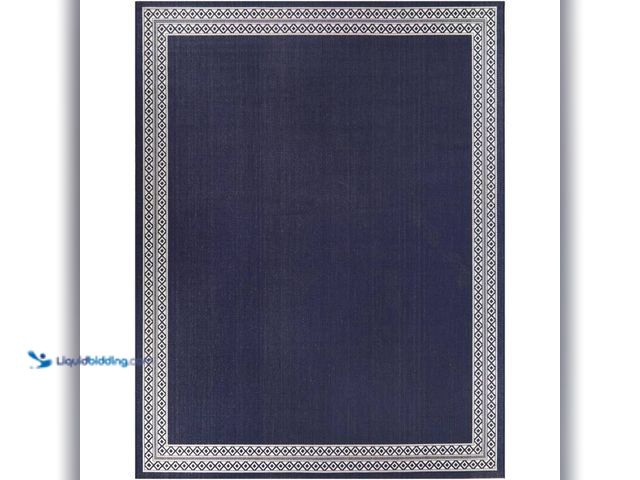 Lot 49-5406201 - Hampton Bay Navy 5 ft. x 7 ft. Diamond Border Indoor/Outdoor Area Rug, Model # 3133107, Unused.