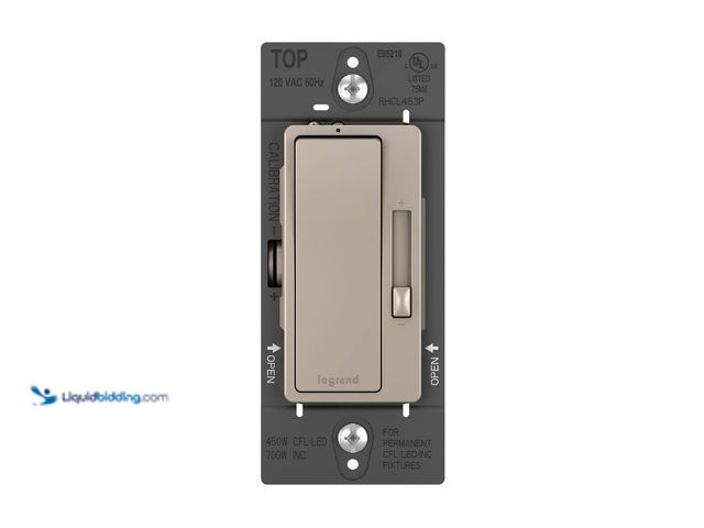 Lot 49-3529073 - Legrand
radiant 450W Rocker Dimmer for LED/CFL/Halogen/Incandescent Bulbs, 3-Way/1-Pole, Nickel Unu...