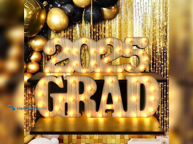 Lot 49-5406637 - 2025 Graduation Decorations, 2025 Grad Light Up Letters Wooden LED Marquee, Class of 2025 Table Cent...