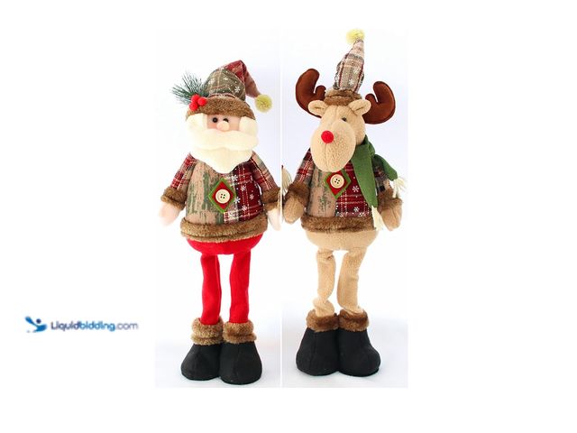 Lot 49-1550179 - 2PCS Quicard Santa Reindeer Figurine Standing Decorations with Retractable Length Leg Ornament, Chri...