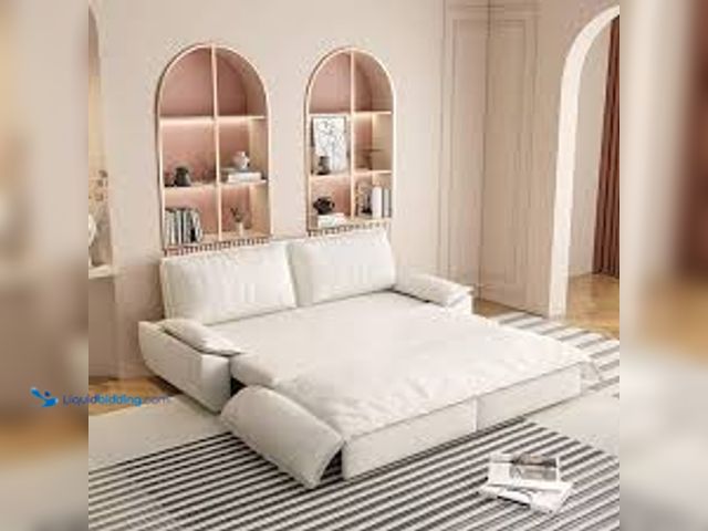 Lot 49-5483786 - Harper & Bright Designs 3-in-1 Convertible Beige 73.2 in. Soft Velvet Queen Size Sofa Bed with 2-Sof...