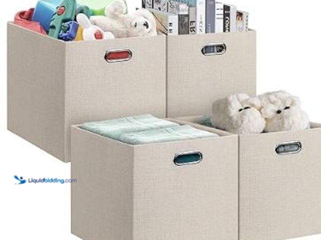 Lot 49-3464352 - Posprica 13x15x13in Collapsible Storage Bins, Fabric Foldable Cube Storage Boxes, Decorative Storage...