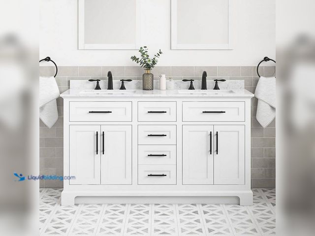 Lot 49-5405778 - Home Decorators Collection Doveton 60 in. Double Sink Freestanding White Bath Vanity with White Engi...