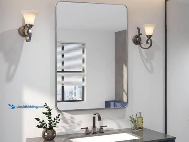 Lot 49-1578398 - 24 in. x 36 in. x 1.1 in. Silver Modern Aluminum Alloy Framed Rectangular Wall Mirror for Bathroom, ...