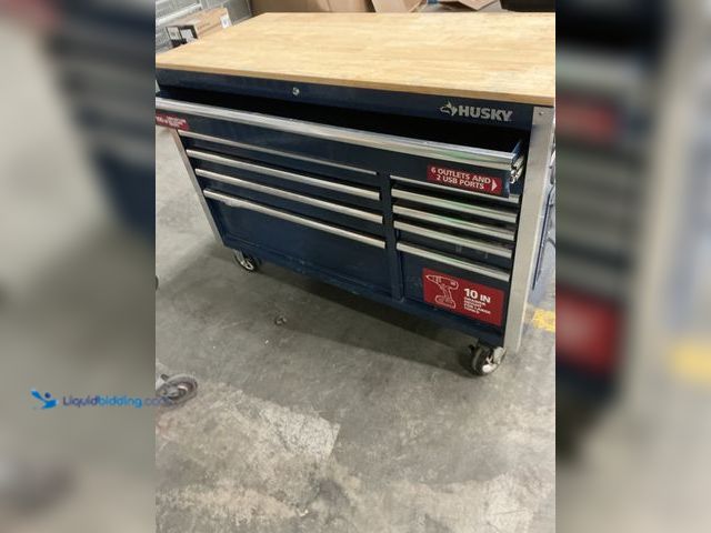 Lot 49-5487558 - Husky 52 in. W x 25 in. D 10-Drawer Mobile Workbench (top drawer tight) (attachments not included) (...