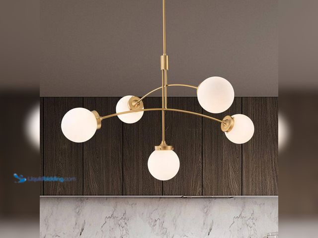 Lot 49-3564046 - 5 Light Brushed Gold Mid-Century Sputnik Chandeliers Fixture for Kitchen Island with Glass Globe Sha...