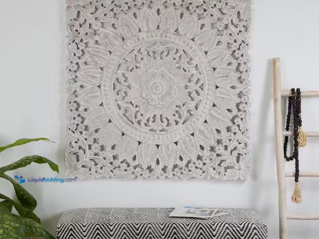 Lot 49-1578324 - Litton Lane 48 in. x 48 in. Wooden Brown Handmade Intricately Carved Floral Wall Decor with Mandala ...