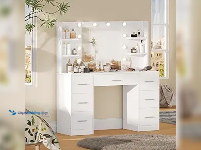 Lot 49-5407500 - Irontar Vanity Desk, 43.3" L Makeup Vanity with 10 LED Lights & 7 Metal Sliding Drawers, Brightness ...