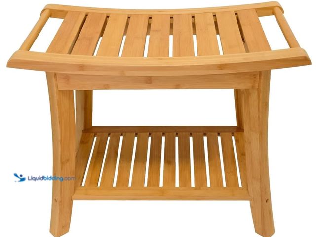 Lot 49-1516798 - Zhuoyue Bamboo Spa Bath Shower Stool & Bench with Storage Shelf, Shower Bath Seats for Adults Senior...