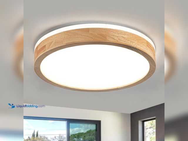 Lot 49-5484757 - Modern Dimmable Wood Flush Mount Ceiling Light, 2700K-6000K 5CCT Round Close to Ceiling Lighting Fix...