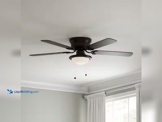 Lot 49-3433566 - Hampton Bay Hugger 52 in. LED Indoor Black Ceiling Fan with Light Kit, Model # AL383LED-BK, Unused, ...