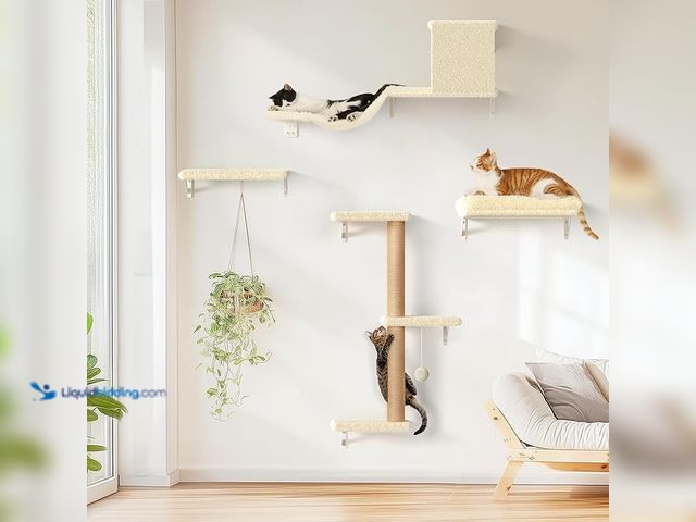 Lot 49-3482732 - FUKUMARU Cat Wall Shelves, Stable & Safe 4 in 1 Large Cat Walls Furniture Set, Wooden Kitten Climbin...