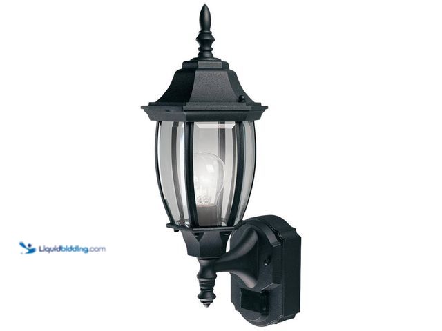 Lot 49-5409086 - Alexandria 17.3 in. 1-Light Farmhouse Matte Black Motion Sensing, Dusk-to-Dawn, Outdoor Wall Light L...