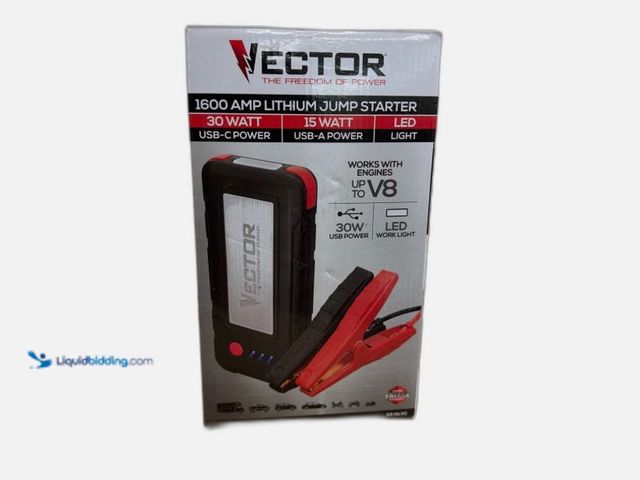 Lot 49-5551371 - VECTOR 1600 Peak Amp Lithium Jump Starter, Portable Power, Unused with attachments