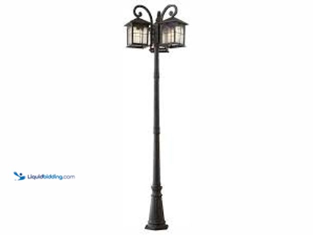 Lot 49-5407404 - Home Decorators Collection Brimfield 88.5 in. Aged Iron 3-Head, 3-Light Outdoor Post Lamp with Clear...