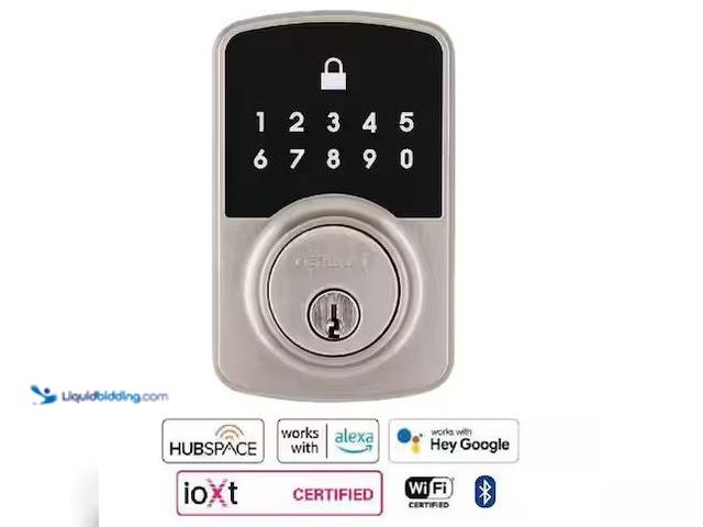 Lot 49-1548042 - Defiant Square Compact Satin Nickel Electronic Single Cylinder Deadbolt Wi-Fi Enabled Powered by Hub...