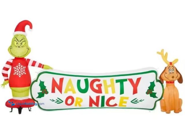Lot 49-5453637 - Gemmy 9FT Wide LED Grinch and Max with "Naughty or Nice" Scene Inflatable. [Model: 191245838609] Use...