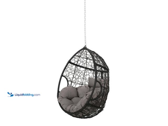 Lot 49-5487147 - Noble House Autry 46 in. Black Hanging Outdoor Patio Egg Chair with Gray Cushions (No Stand) (hardwa...