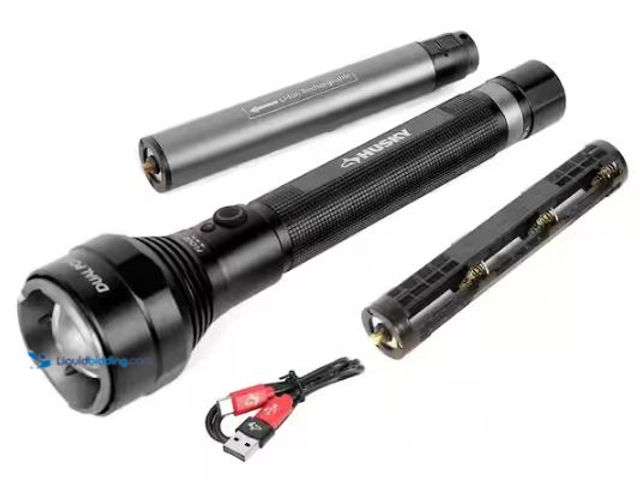 Lot 49-1549438 - Husky 10000 Lumens Dual Power Focusing Aluminum Rechargeable Flashlight, Model # 91307, Slightly use...