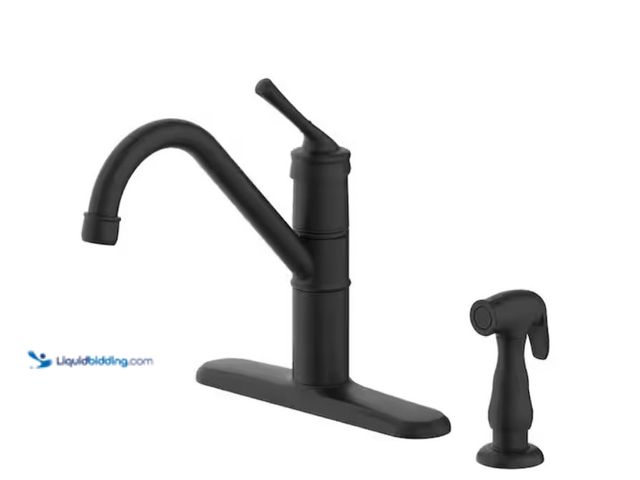 Lot 49-1631831 - Glacier Bay Barnhart Single-Handle Kitchen Faucet with Side Sprayer in Matte Black, Model # HDQFS6A0...