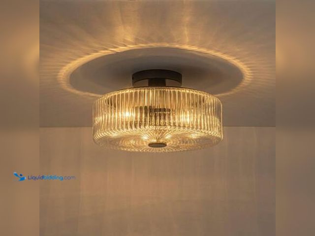 Lot 49-5546353 - EDISLIVE Kosyee 14 in. 3-Light Drum Matte Black Modern Semi-Flush Mount with Ribbed Glass for Kitche...
