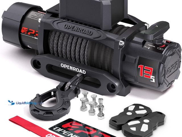 Lot 49-3534021 - OPENROAD 13500 lb Recovery Winch with Synthetic Rope and 2 Wireless Remotes - IP68 Waterproof 12V El...