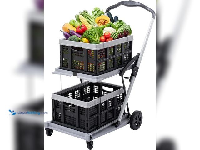 Lot 49-5461125 - Collapsible Shopping Cart on Wheels, Folding Shopping Cart with 360° Swivel Wheels, Multi Use Utilit...