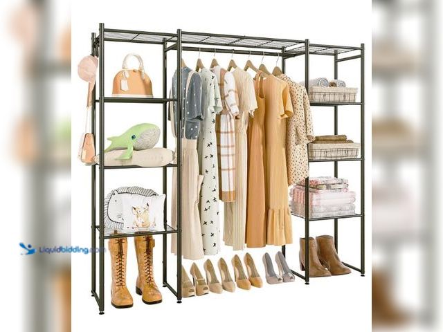 Lot 49-3432106 - Neprock Portable Closet Wardrobe, Metal Clothing Rack with 8 Shelves & 1 Hang Rod, Free Standing Clo...
