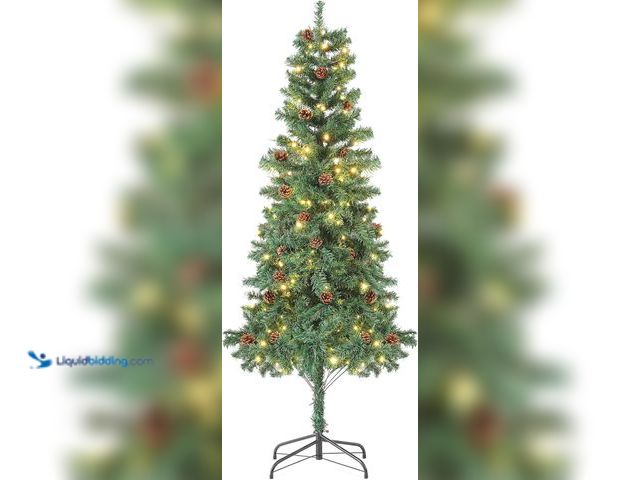 Lot 49-3527958 - Magshion Artificial Christmas Tree with 200 Warm Colored LED Lights, 47 Pine Cones & 670 Branch Tips...