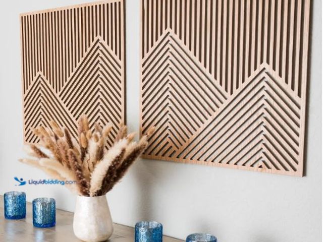 Lot 49-1569732 - SnugLife 2 Pcs Wood Mountain Wall Art - Modern Wooden Panel Mountain Wall Decor, Decorative Forest N...