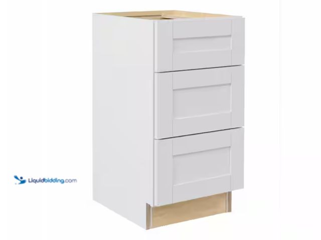 Lot 49-3709006 - Contractor Express Vesper White Shaker 18" 3-Drawer Base Cabinet – BD18-AVW. Factory-boxed Contracto...