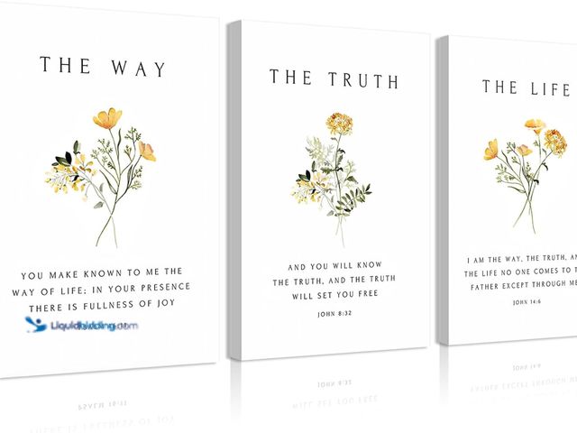 Lot 49-5435622 - 3Pcs Christian Bible Verse Floral Canvas Framed Wall Art PicturesThe Way,The Truth,The Life Posters ...