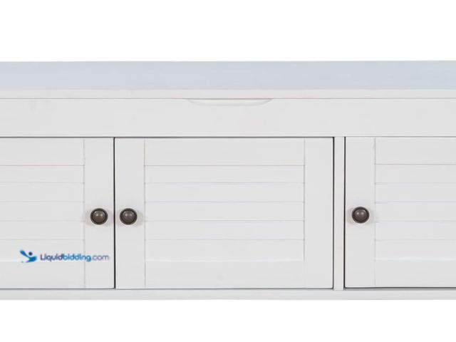 Lot 49-1566856 - lapday Wood Storage Bench with 3 Shutter-Shaped Doors,2 Size Storage Space & Removable Cushion, for ...