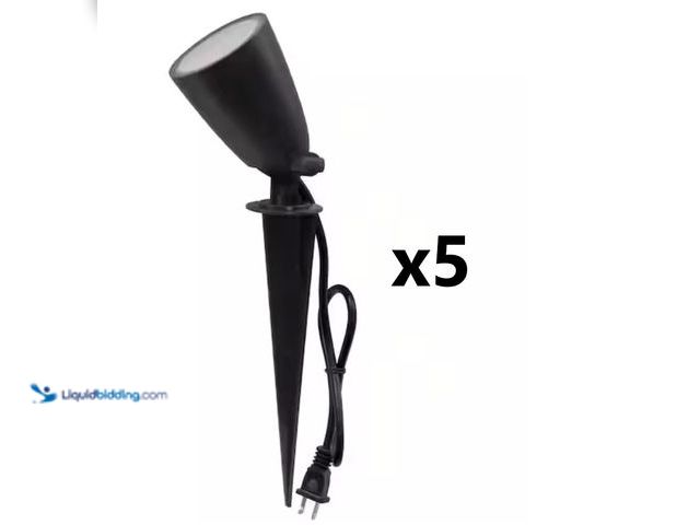 Lot 49-1623896 - Lot of (5) Commercial Electric Line Voltage Bronze LED Landscape Flood Light with Spike, Model # SPK...