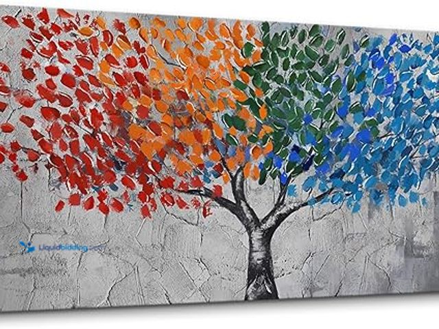 Lot 49-5407532 - YARUITU Large Canvas Wall Art,Tree Wall Art Canvas Print,Abstract Colorful Tree Painting Gray Backgr...