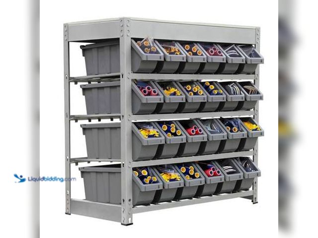 Lot 49-5553388 - KING'S RACK Gray 4-Tier Botless Bin Storage System Garage Storage Rack (24 Plastic Bins in 4 Tier) M...