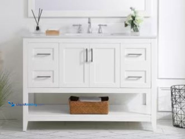 Lot 49-1517498 - Elegant Lighting Aubrey 48" Free Standing Single Basin Vanity Set with Cabinet and Engineered Marble...
