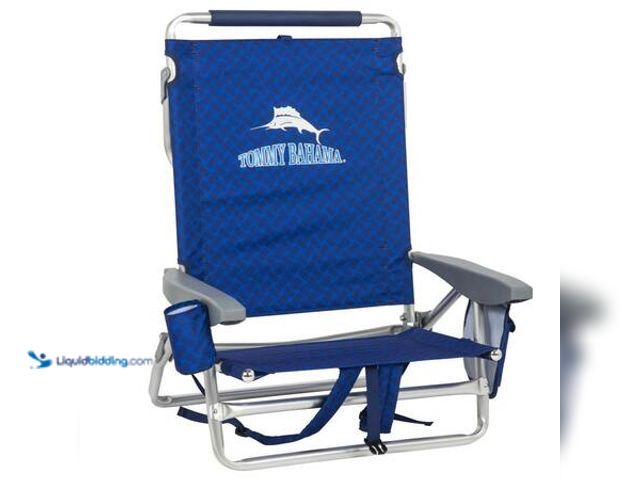 Lot 49-5553525 - Tommy Bahama Aluminum and Fabric Lay Flat Backpack Beach Chair in Blue Model # SC591TBBP26HDP6 UNUSE...
