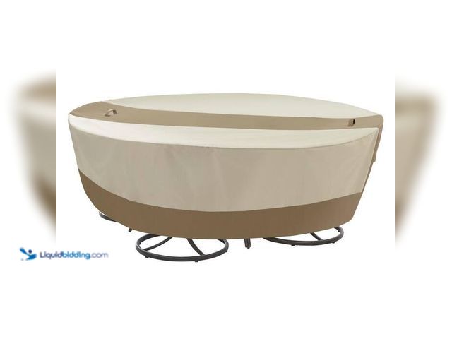 Lot 49-1549262 - Hampton Bay Round Table Outdoor Patio with Chair Cover. Model # 792233-C. Slightly Used.  Ref#ASB102...