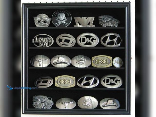 Lot 49-3528222 - DisplayGifts 3" Belt Buckle Display Case Wall Shadow Box Cabinet Glass Door BCLC01-BLA Small Black. ...